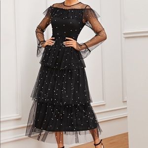 Black mesh dress with pearls